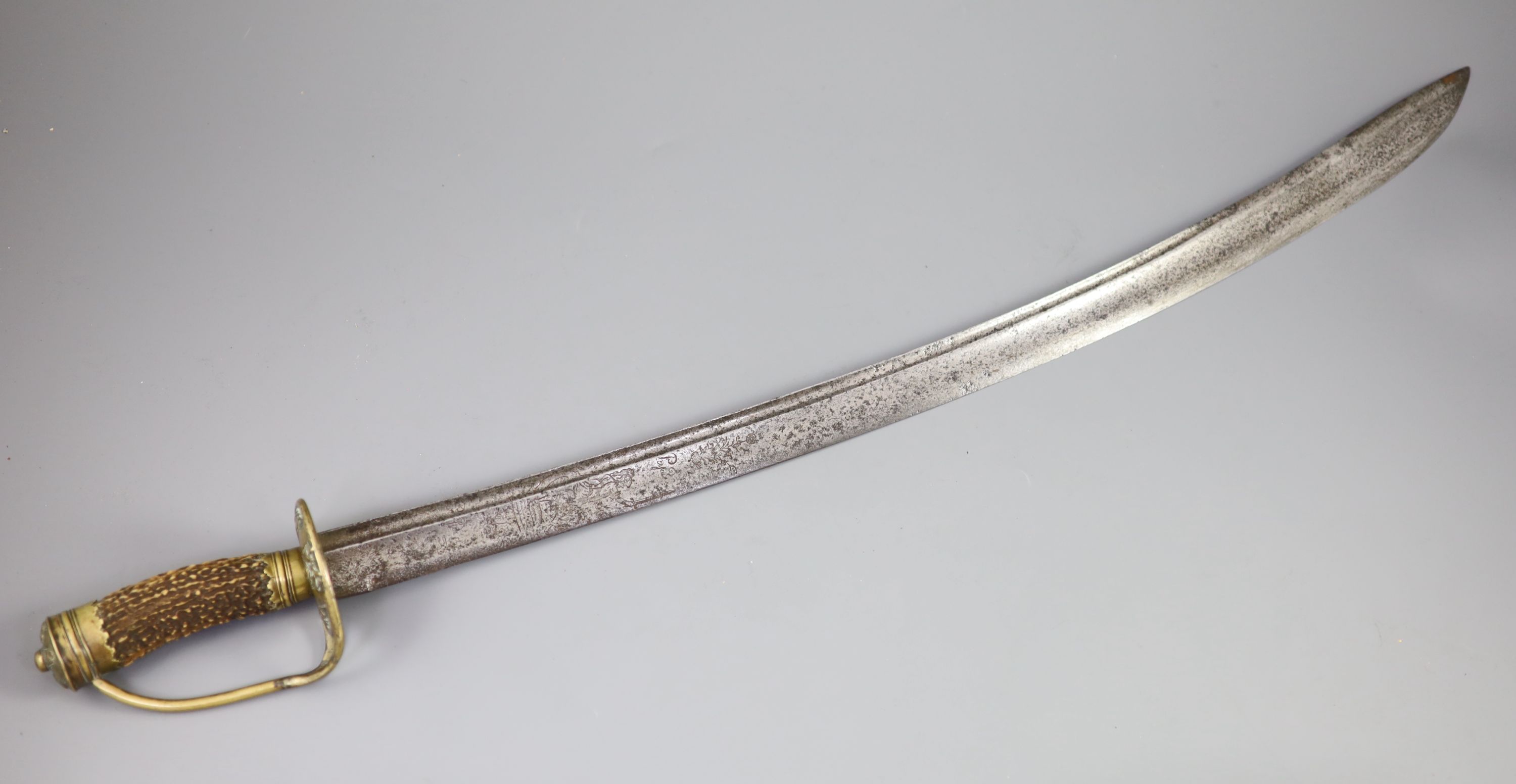 A late 17th century military hangar sword, length 34in.